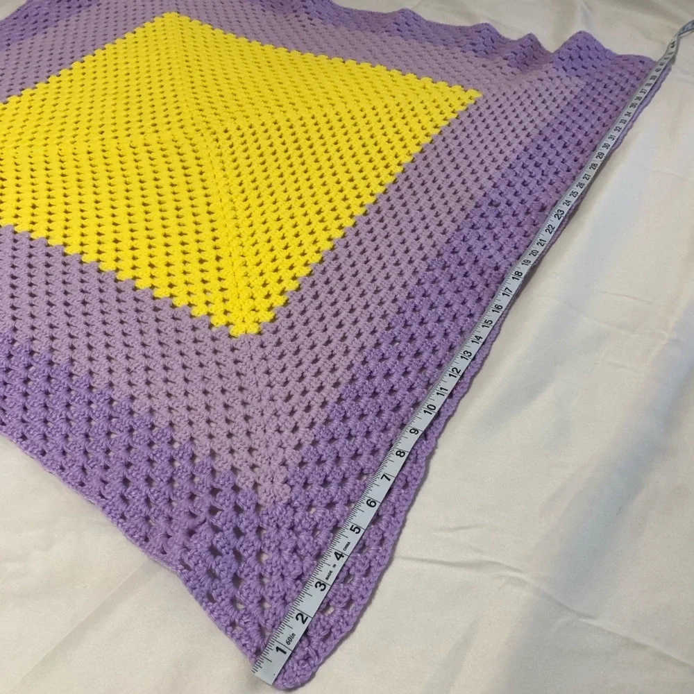 Vintage purple & yellow crocheted blanket throw